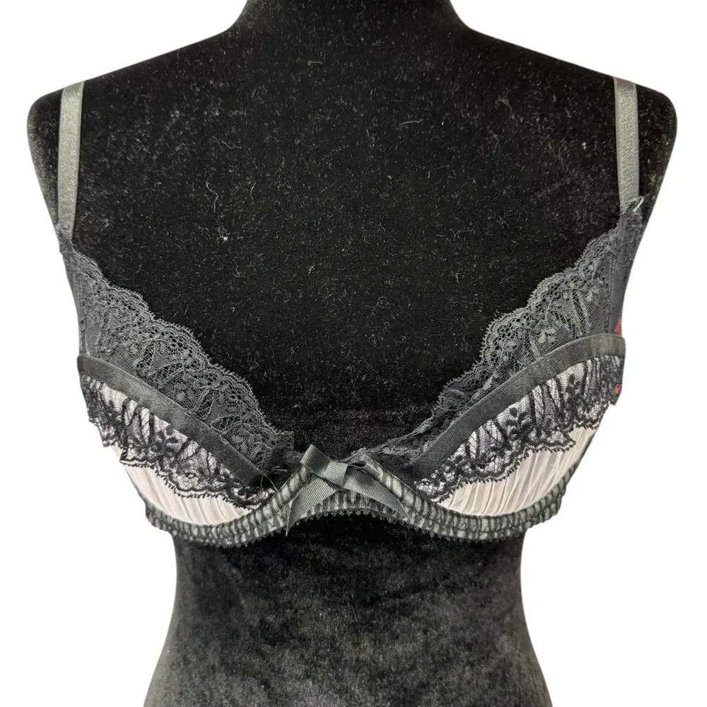 Agent Provocateur Black Pink Lace Bra 36C Knickers Forever Elegant